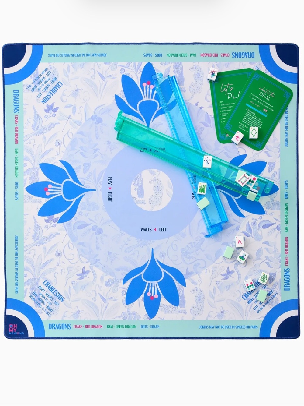 RETIRED Oh My Mahjong Lola Blue Floral Game Mat - Tabletop Mahjong Play